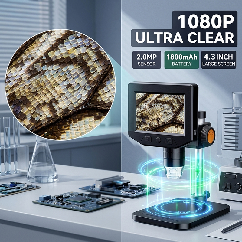 4.3インチLCDデジタル顕微鏡1000倍ズームHD 108 - Digital Magnifier Reading のレビューと価格
